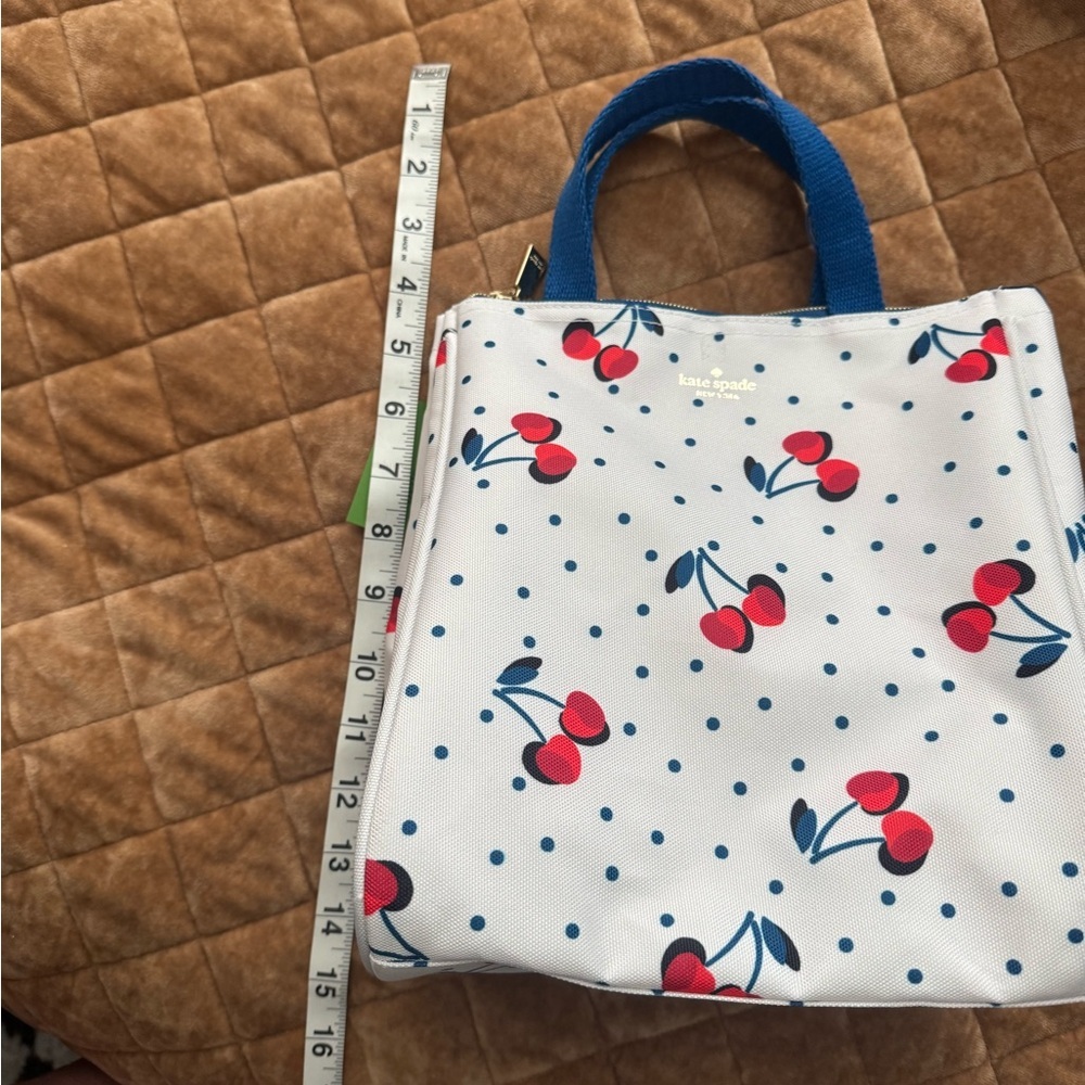 Kate Spade White and Blue Tote Bag with Cherry Print-insulated/mesh pocket too🍒 - Picture 5 of 12